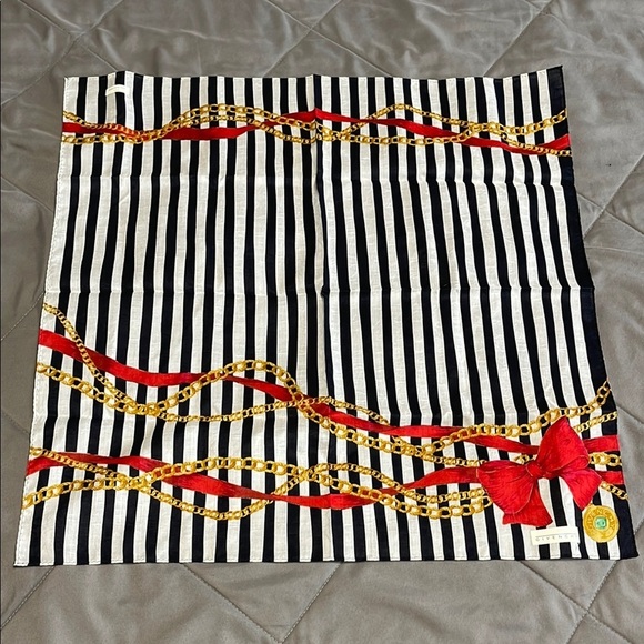 Givenchy Vintage NWT Striped Handkerchief with Red Bow and Gold Chain Design - Picture 1 of 3